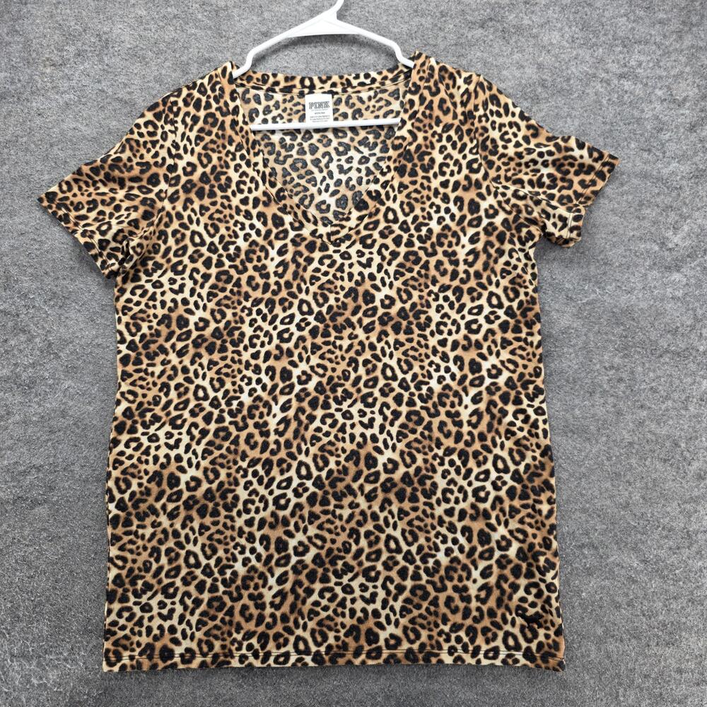 Victoria's Secret Pink Shirt Womens Medium Leopard Animal Print Short Sleeve Tee